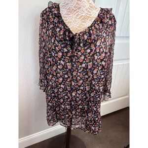 Edward Woman 100% Silk Black Floral Women's Poet Blouse Lined Romantic 1X